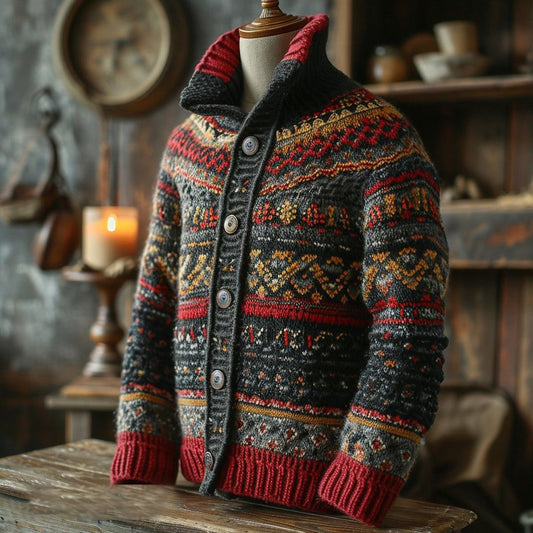 Comstylish Vintage Jacquard Icelandic Art Cozy Cardigan