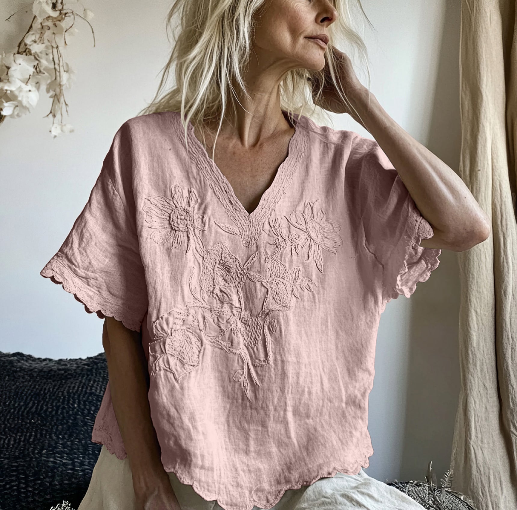 Vintage Floral Art Cotton Linen Comfy Shirt artswardrobe
