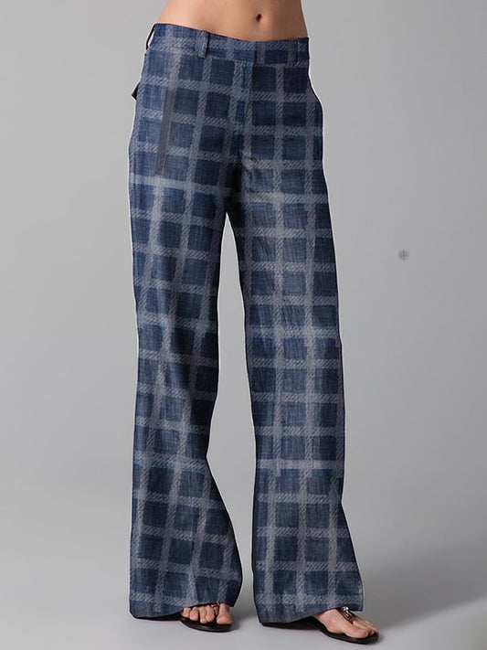 Women's Vintage Block Print Pocket Casual Pants