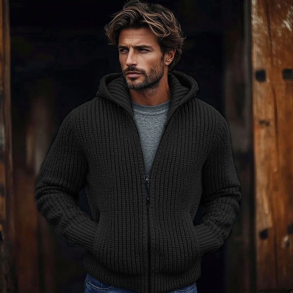 Men's Vintage Solid Color Zip Pocket Hooded Sweater artswardrobe