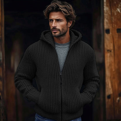 Men's Vintage Solid Color Zip Pocket Hooded Sweater artswardrobe