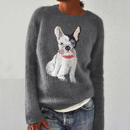 Comstylish Cute French Bulldog Jacquard Knit Cozy Sweater