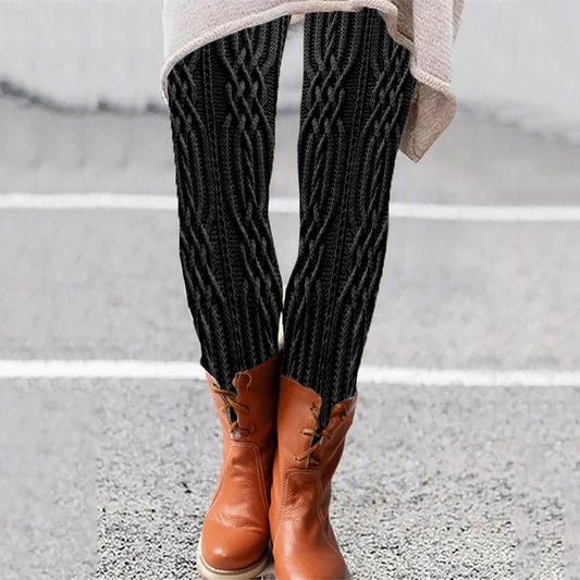 Vintage  Geometry Aran Cable Knit Pattern Comfy Leggings artswardrobe