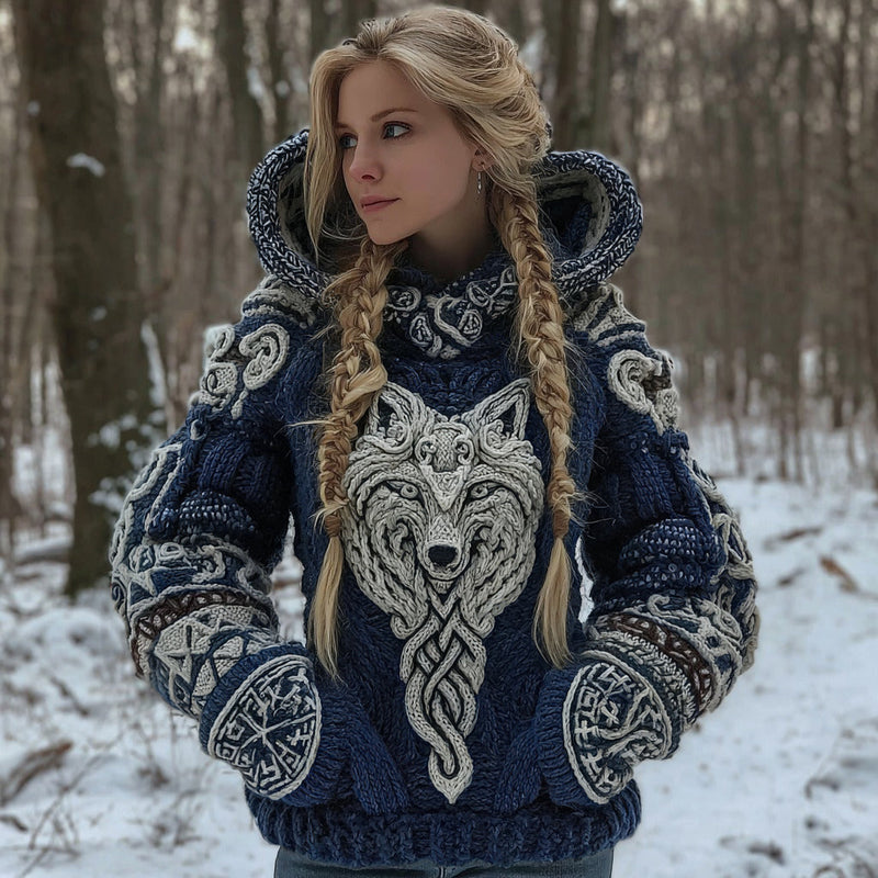 Cardigan s kapucí ze směsové bavlny s motivem keltského vlka