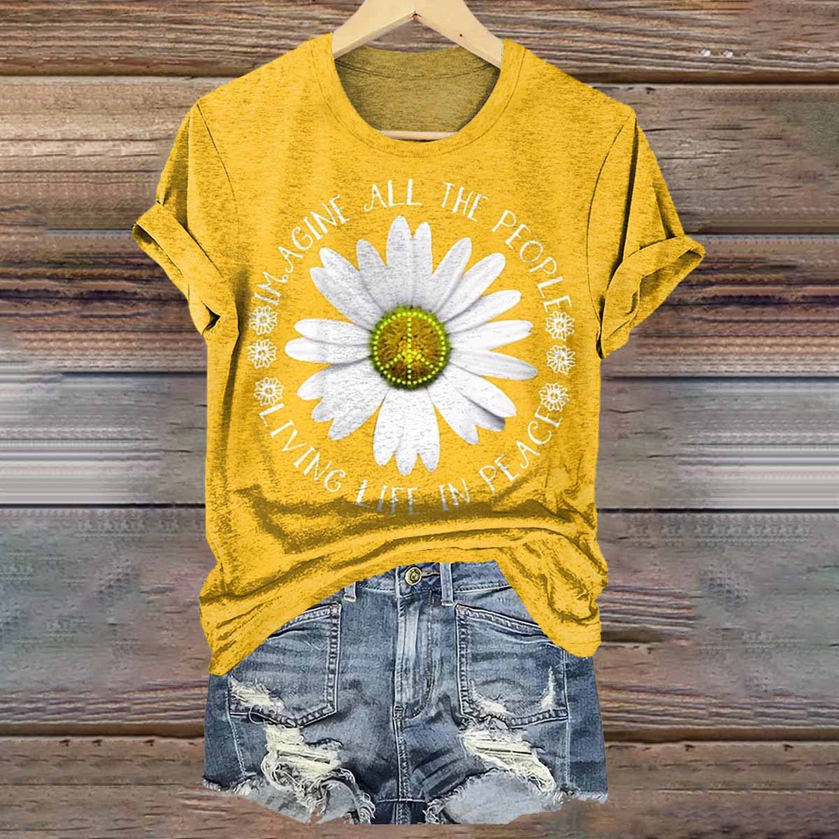 Hippie Daisy Print Crew Neck T-shirt