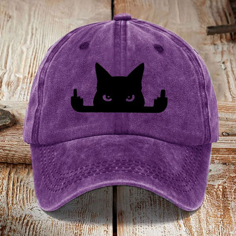 Comstylish Japanese Art  Black Cat In Contempt Print Washed Sun Hat
