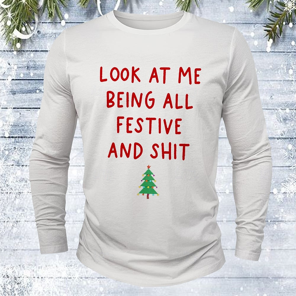 Comstylish Men's Christmas Print Crew Neck Long Sleeve Casual T-shirt