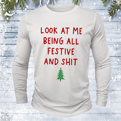 Comstylish Men's Christmas Print Crew Neck Long Sleeve Casual T-shirt