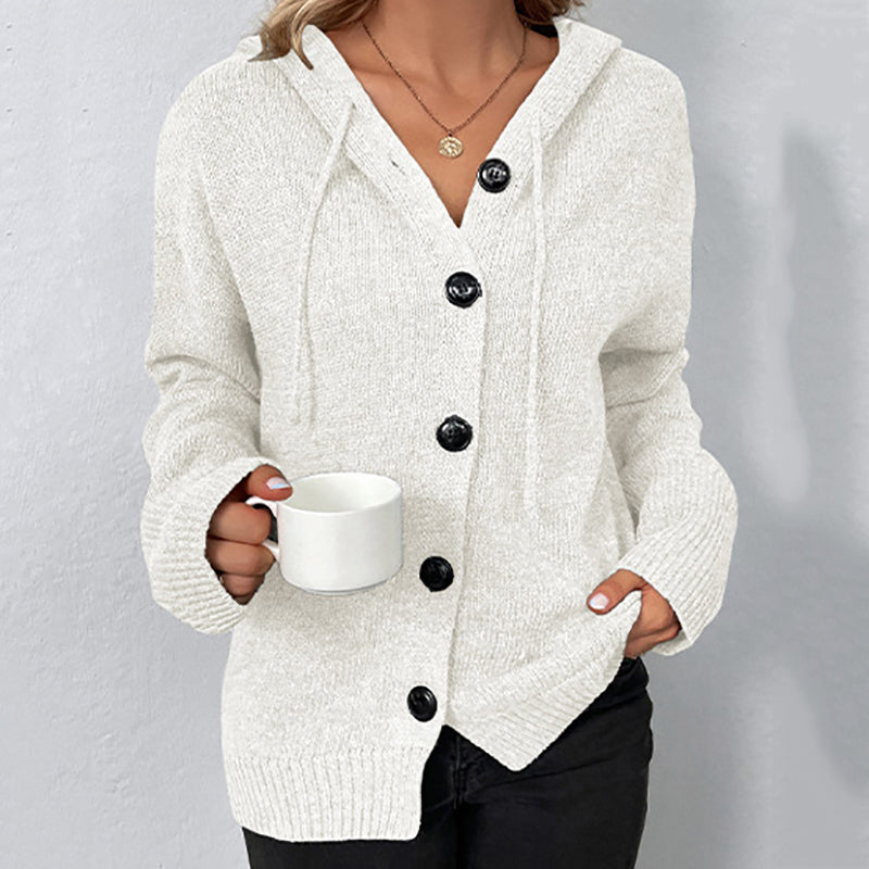 Solid Color Single Breasted Hooded Drawstring Sweater Cardigan elevenforest