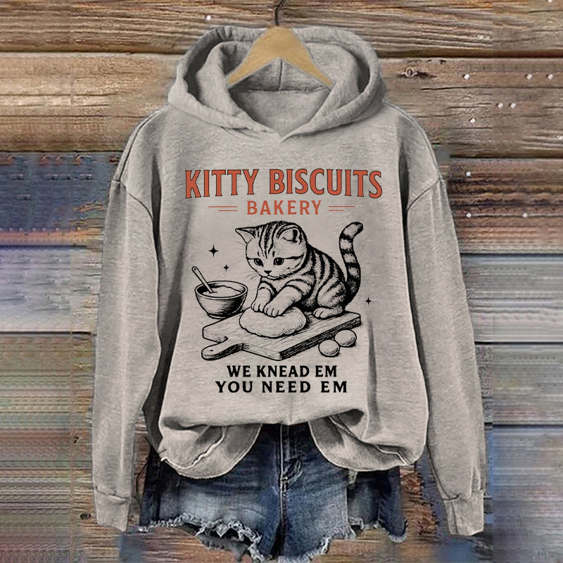 Comstylish Women's Cute Kitty Biscuits Bakery Print Hoodie