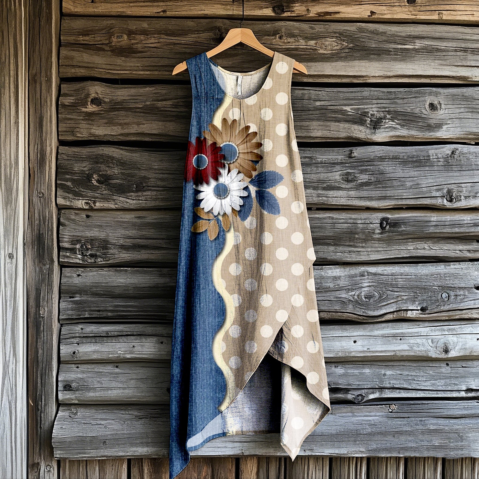 Women's Vintage Floral Art Irregular Dress artswardrobe
