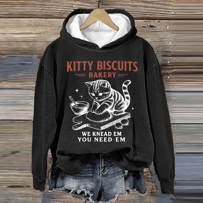 Comstylish Women's Cute Kitty Biscuits Bakery Print Hoodie