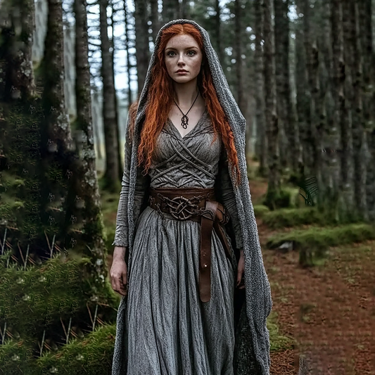 Vintage Viking Celtic Knot V Neck Midi Dress artswardrobe