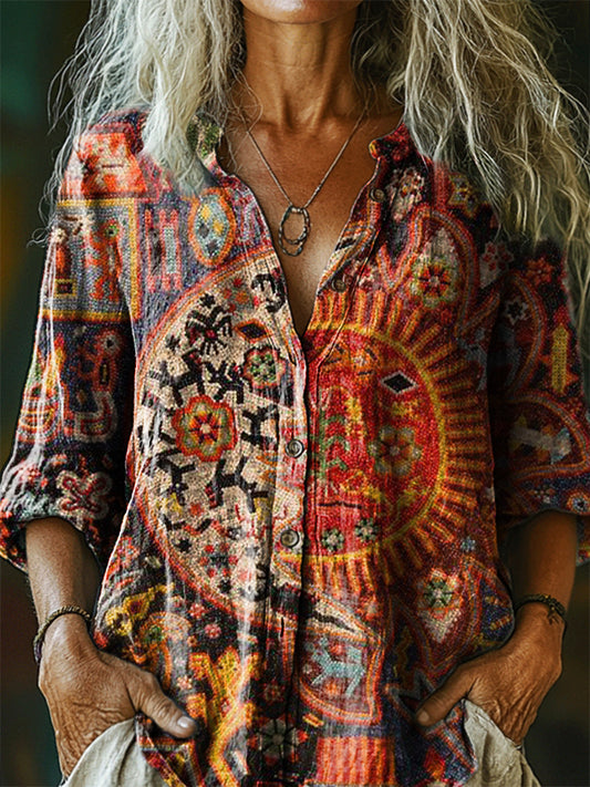 Women's Vintage Bohemian Totem Patterns Art Print Casual Cotton Linen