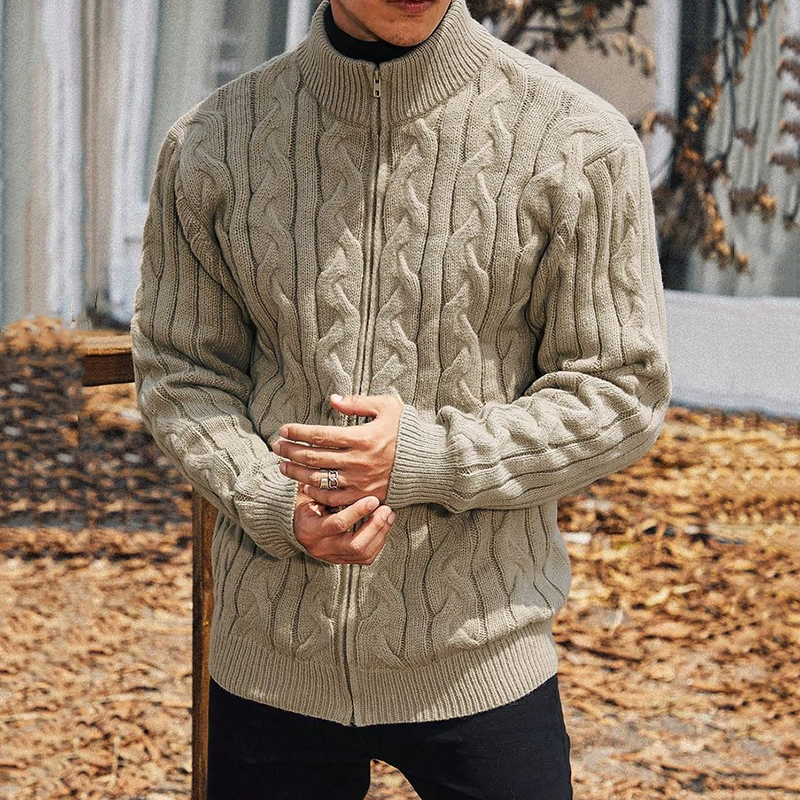 Men'S Retro Jacquard Knitted Art Zipper Cozy Knit Sweater elevenforest