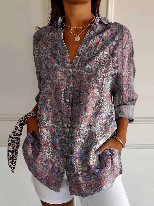 Women's Ethnic Pattern Art Print Casual Cotton Shirt