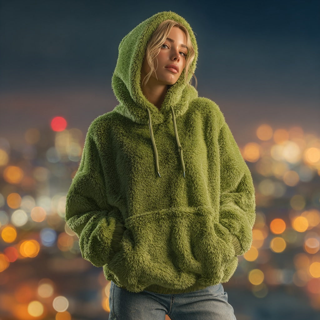 Comstylish Women's Solid Color Christmas Thickened Plush Hoodie