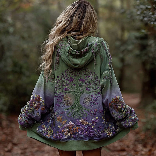 Women's Viking Tree Of Life Cozy Warm Zip-up Cardigan artswardrobe