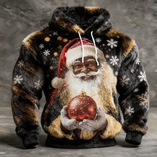 Comstylish Men's Christmas Santa Claus Art Plush Warm Hoodie