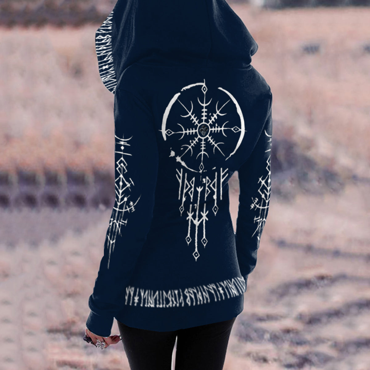 Comstylish Tribal Totem Text Print Retro Zip Hoodie