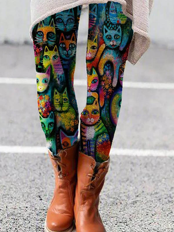 Art Cat Printed Casual Legging elevenforest