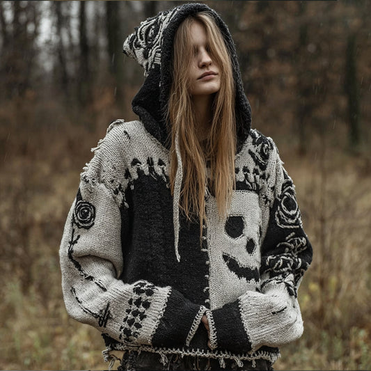Halloween Patchwork Funny Smiley Face Hooded Sweater artswardrobe