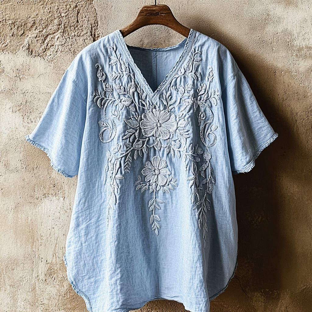 Vintage Floral Lace Art Comfy V Neck T Shirt artswardrobe