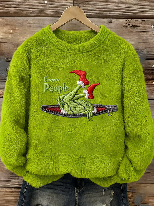Women's Ew People Print Round Neck Sweatshirt 