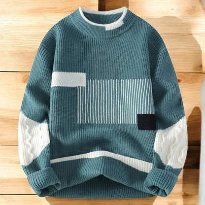 Vegan Mock Minimalist Knit Pullover Sustainable Patchwork Warmth Knitted Jacquard Unisex Sweater artswardrobe