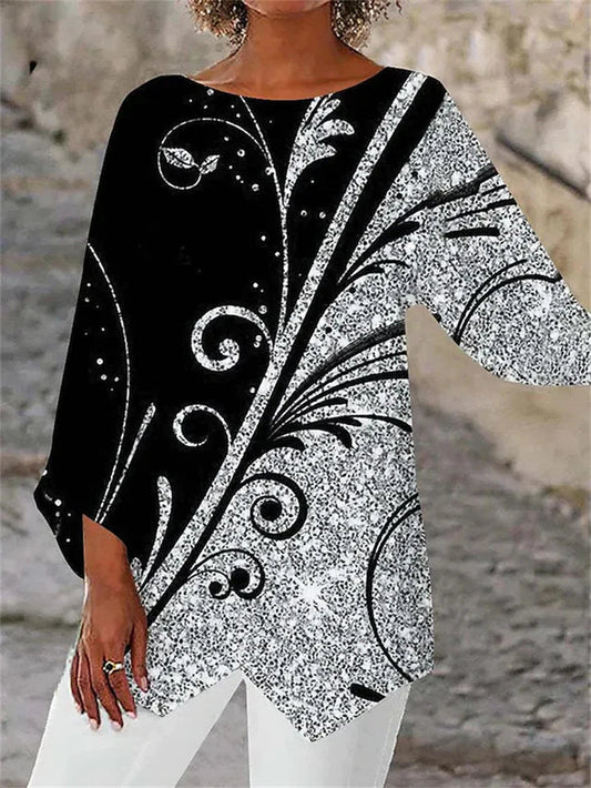 AS | Stylová halenka s geometrickým potiskem a dlouhými rukávy