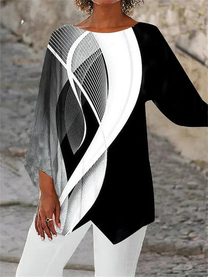 AS | Stylová halenka s geometrickým potiskem a dlouhými rukávy