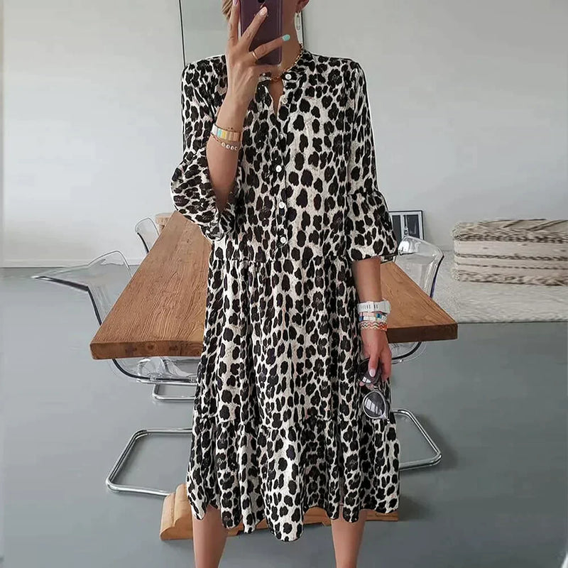 AS | Midi šaty s leopardím vzorem, knoflíkovou légou a 3/4 rukávy