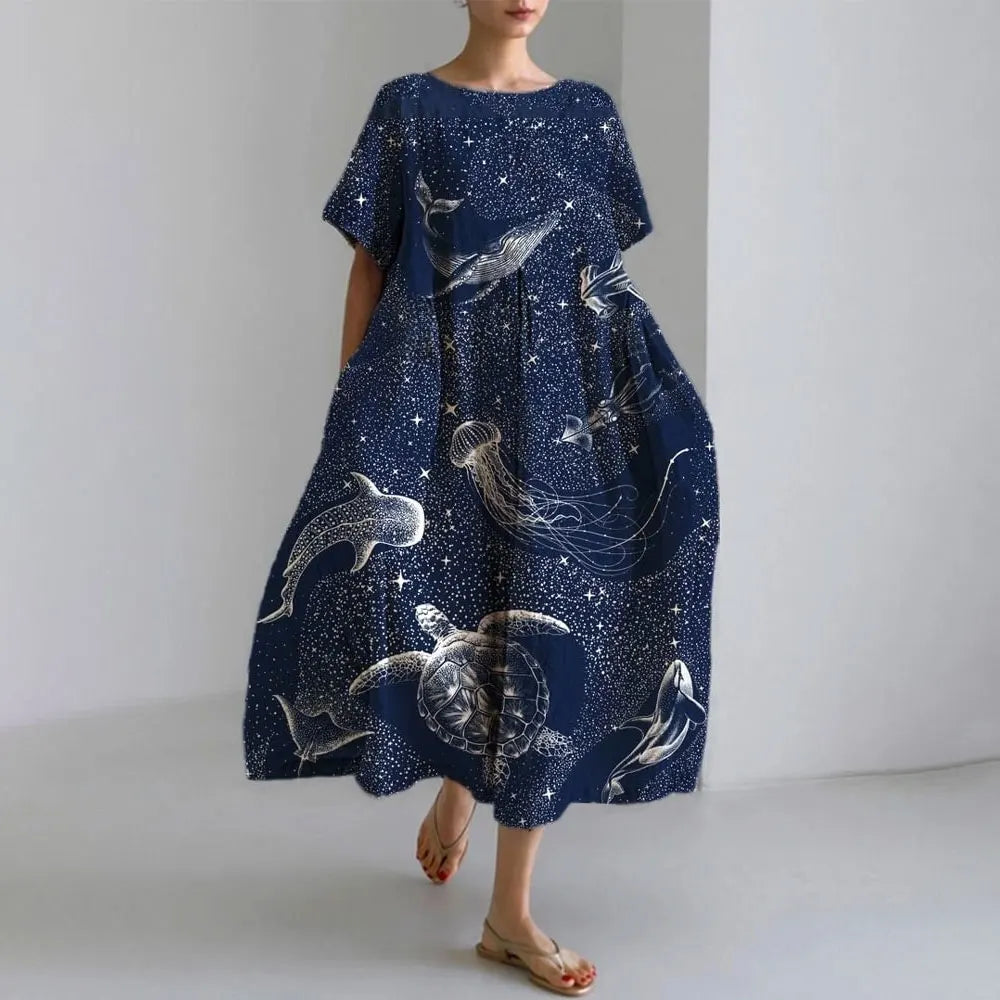 AS | Plus velikost volné letní šaty s kapsou a O-Neck Elegantní letní Maxi šaty