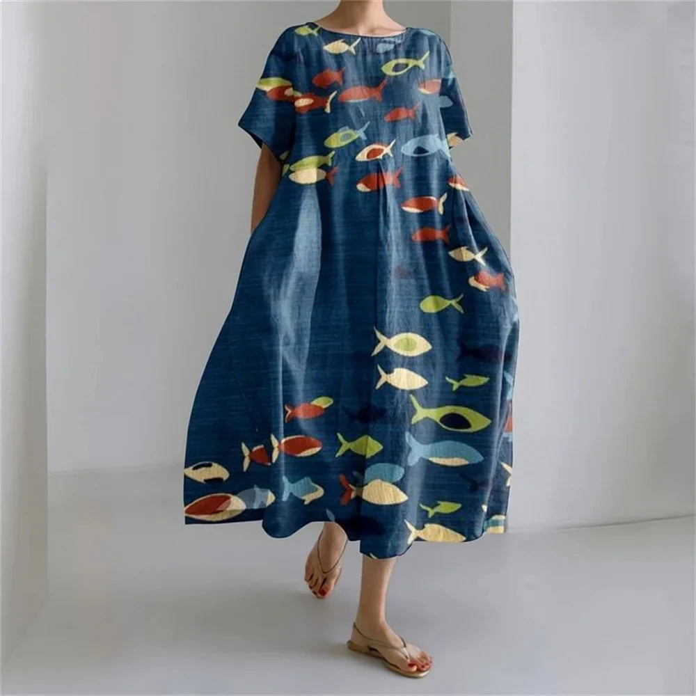 AS | Plus velikost volné letní šaty s kapsou a O-Neck Elegantní letní Maxi šaty