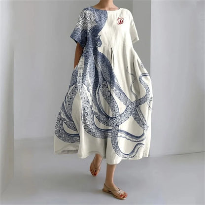 AS | Plus velikost volné letní šaty s kapsou a O-Neck Elegantní letní Maxi šaty