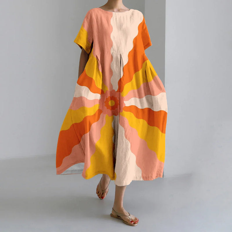 AS | Nové letní dámské šaty Výstižné elegantní kulatý výstřih krátké rukávy dlouhé růžové puntíkaté nepravidelné potištěné pohodlné midi šaty