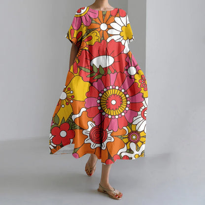 AS | Nové letní dámské šaty Výstižné elegantní kulatý výstřih krátké rukávy dlouhé růžové puntíkaté nepravidelné potištěné pohodlné midi šaty