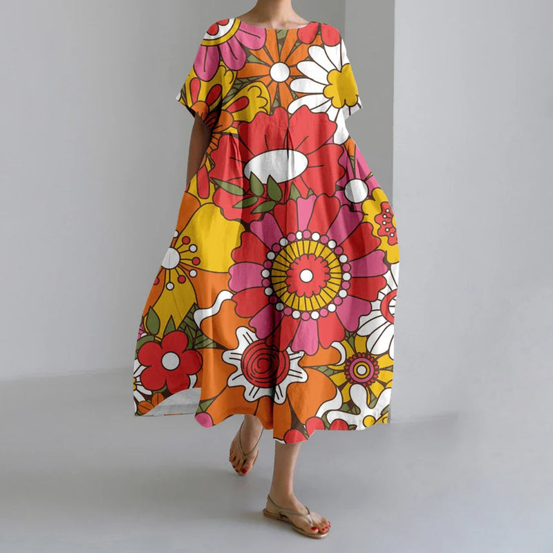 AS | Nové letní dámské šaty Výstižné elegantní kulatý výstřih krátké rukávy dlouhé růžové puntíkaté nepravidelné potištěné pohodlné midi šaty