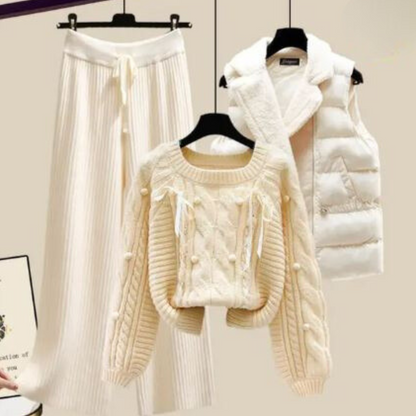 AS | Třídílné dámské sako do vesty, volný svetr a široké kalhoty s nohavicemi