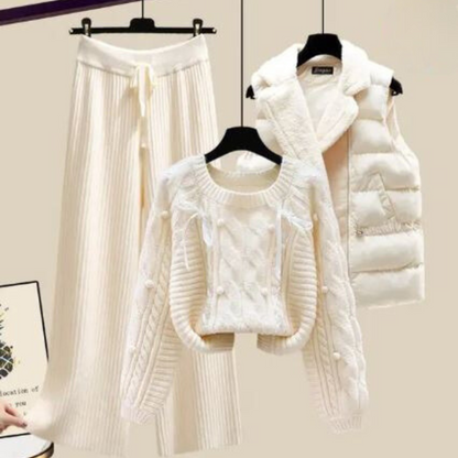 AS | Třídílné dámské sako do vesty, volný svetr a široké kalhoty s nohavicemi