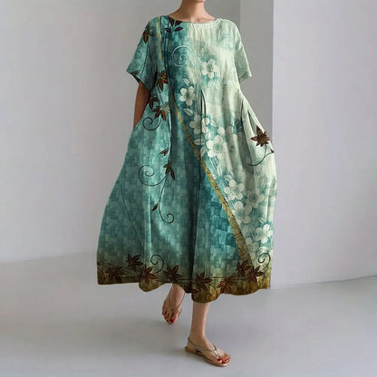 AS | Plus velikost volné letní šaty s kapsou a O-Neck Elegantní letní Maxi šaty