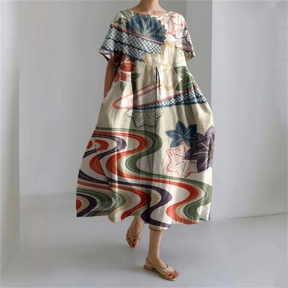 AS | Plus velikost volné letní šaty s kapsou a O-Neck Elegantní letní Maxi šaty