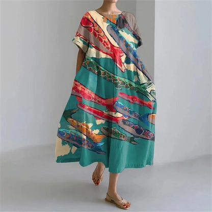 AS | Plus velikost volné letní šaty s kapsou a O-Neck Elegantní letní Maxi šaty