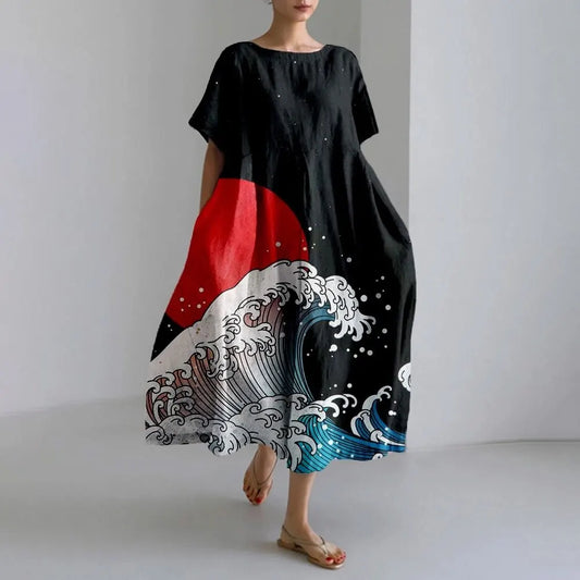 AS | Plus velikost volné letní šaty s kapsou a O-Neck Elegantní letní Maxi šaty