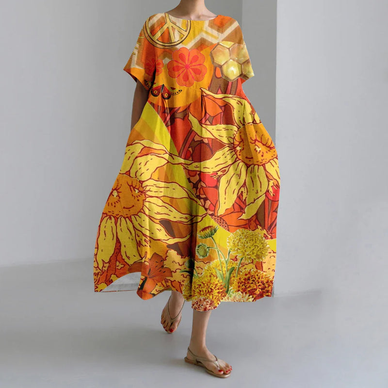 AS | Nové letní dámské šaty Výstižné elegantní kulatý výstřih krátké rukávy dlouhé růžové puntíkaté nepravidelné potištěné pohodlné midi šaty