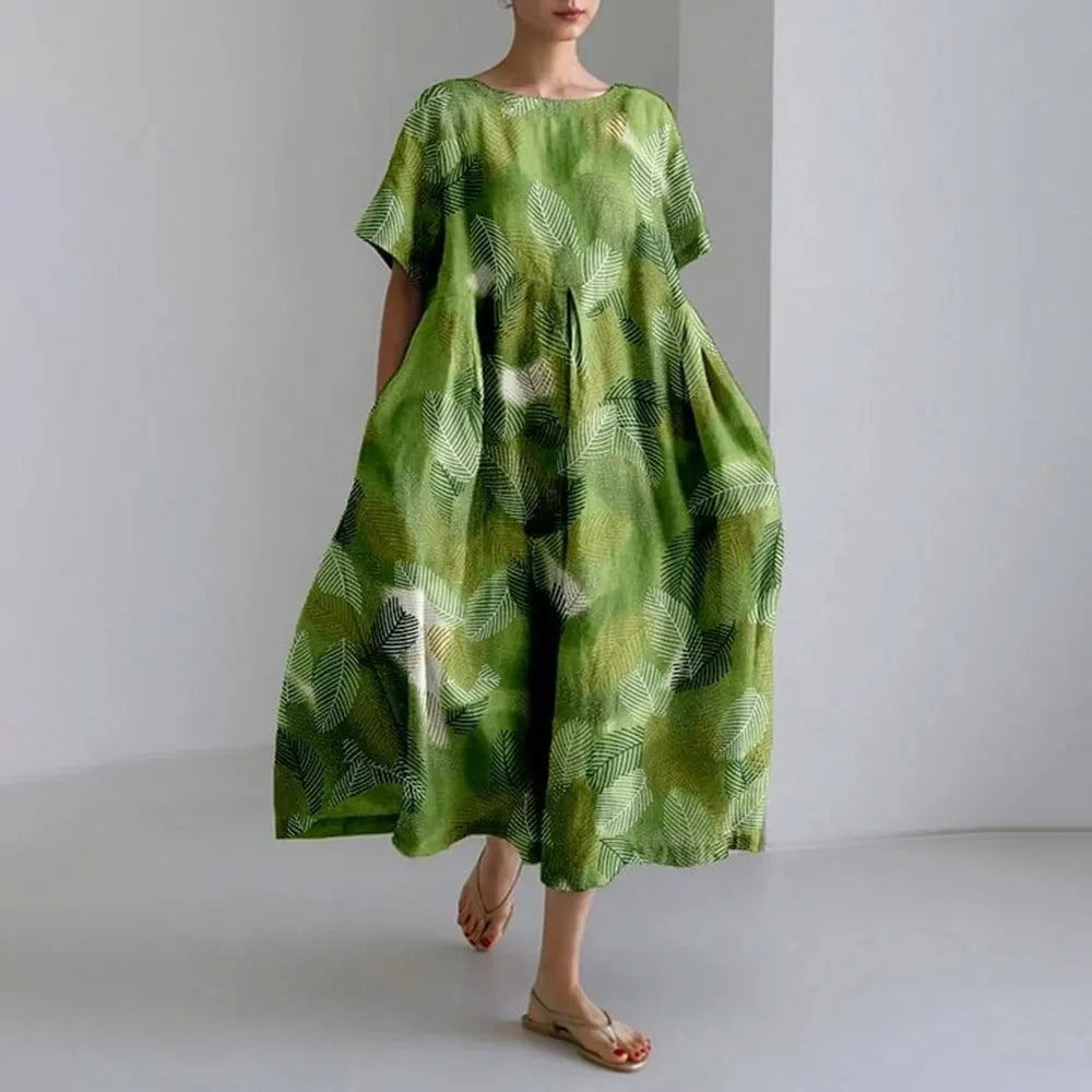 AS | Plus velikost volné letní šaty s kapsou a O-Neck Elegantní letní Maxi šaty