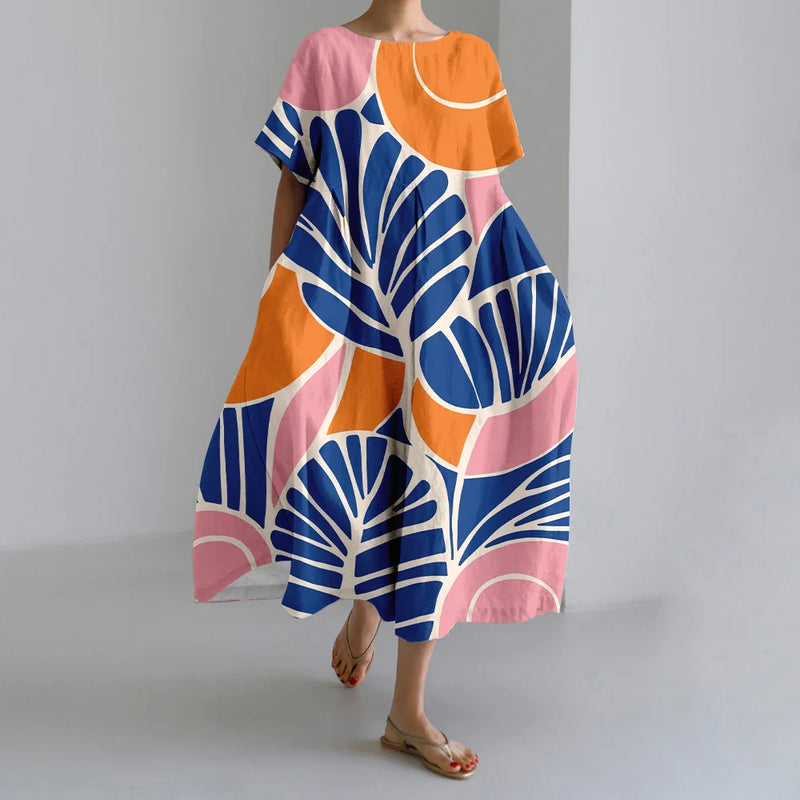 AS | Nové letní dámské šaty Výstižné elegantní kulatý výstřih krátké rukávy dlouhé růžové puntíkaté nepravidelné potištěné pohodlné midi šaty