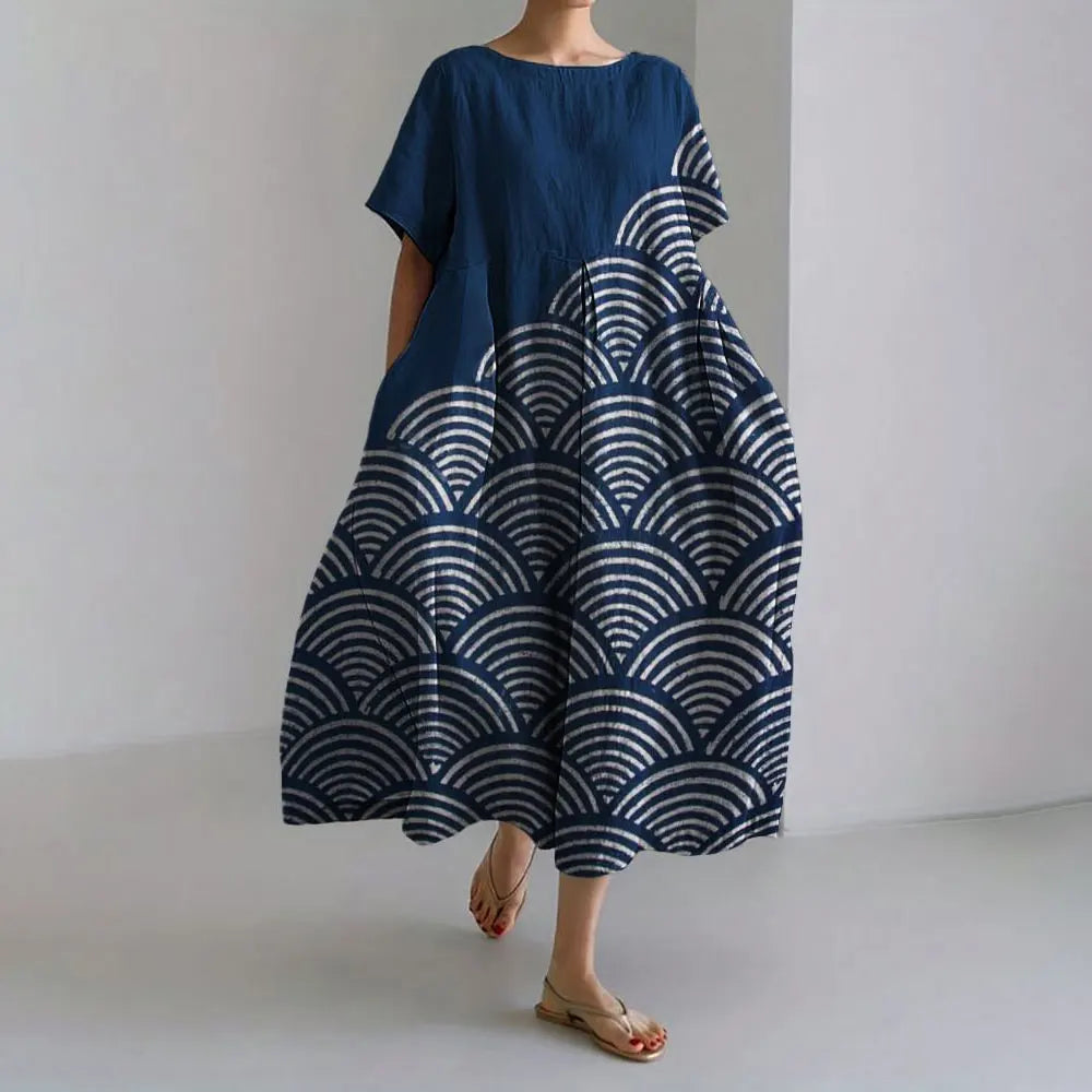 AS | Plus velikost volné letní šaty s kapsou a O-Neck Elegantní letní Maxi šaty