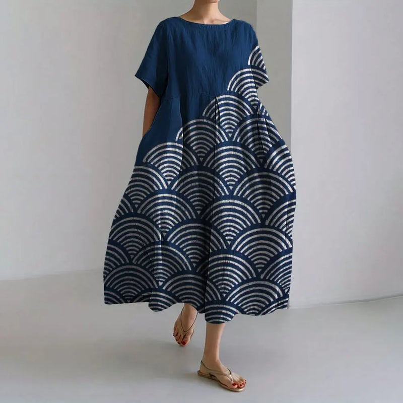 AS | Plus velikost volné letní šaty s kapsou a O-Neck Elegantní letní Maxi šaty