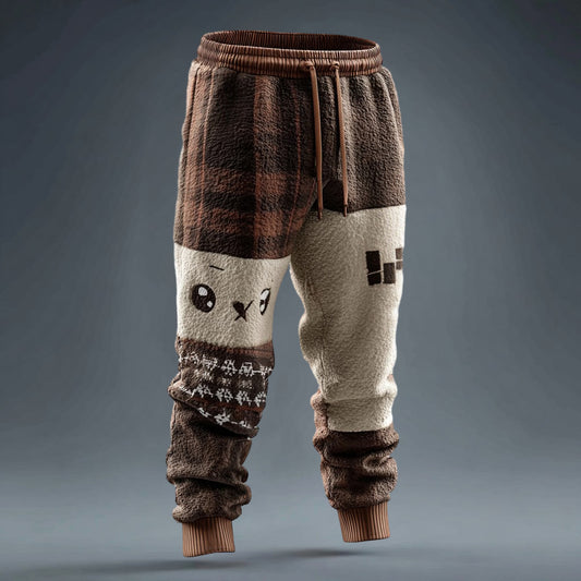 Men's Vintage Geometric Pattern Plush Sweatpants artswardrobe